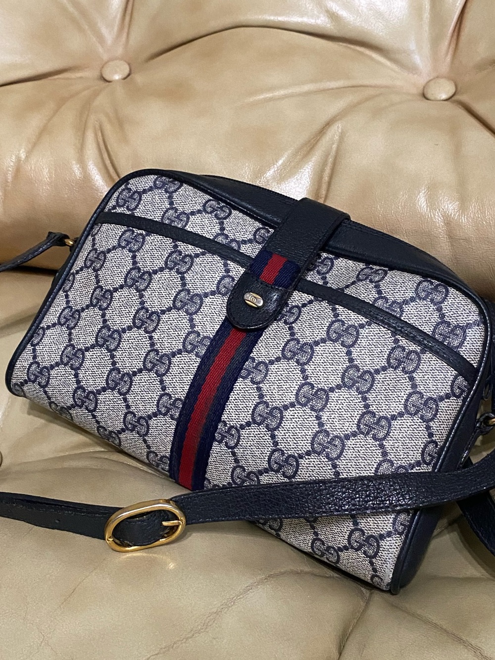 Gucci Vintage Crossbody Small Bag GG Web Stripe Authentic